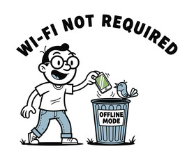 Cartoon Boy Choosing Offline Mode - Digital Detox Vector Illustration