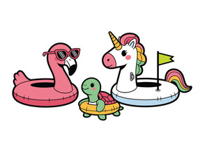 Cute Cartoon Summer Pool Floaties Collection - Flamingo, Unicorn, Turtle