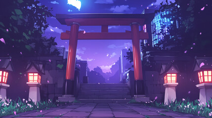 Enchanted Japanese Shrine at Night