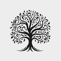 Obraz premium Tree vector illustration black and white tree of life silhouette nature design art graphic element symbol