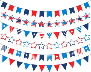 Obraz premium Vector set of isolated flags, garlands for American Independence Day.