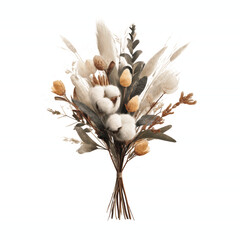 Dried Floral Bouquet with Cotton Flowers and Pampas Grass on Vibrant Green Background