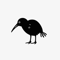 Kiwi bird vector illustration black and white icon animal silhouette design graphic art wildlife nature fauna