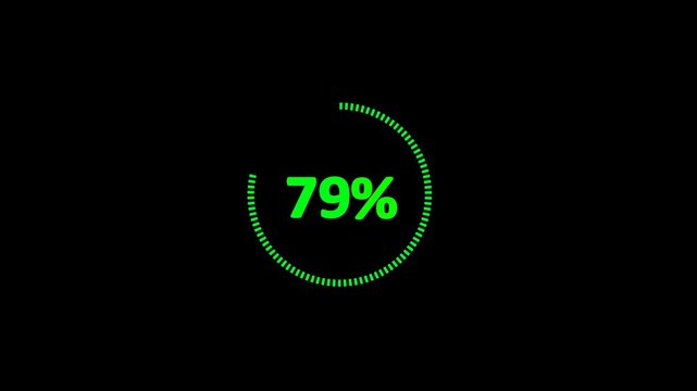 79% animated pie chart video on transparent background &ndash; half circle segment animation, minimal circular info graphic, percentage data visualization, modern graph design.
