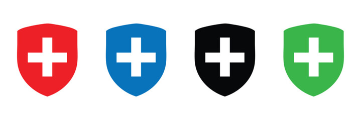 Obraz premium Medical health protection shield cross icons set. Protected shield&nbsp;concept&nbsp;eps&nbsp;20. Vector&nbsp;Illustration&nbsp;.