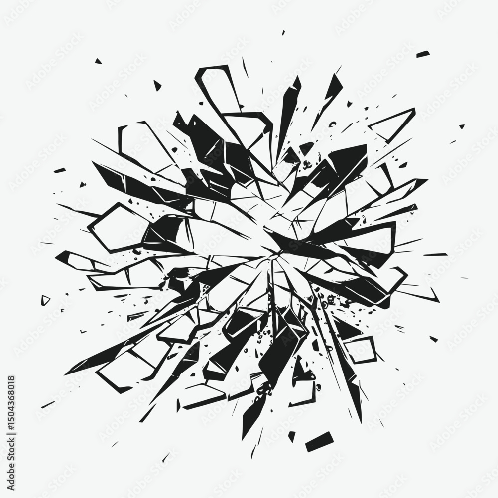 Aufkleber abstract shattered glass explosion fragments shards destruction broken pieces design background conc