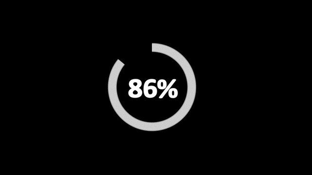 86% animated pie chart video on transparent background &ndash; half circle segment animation, minimal circular info graphic, percentage data visualization, modern graph design.