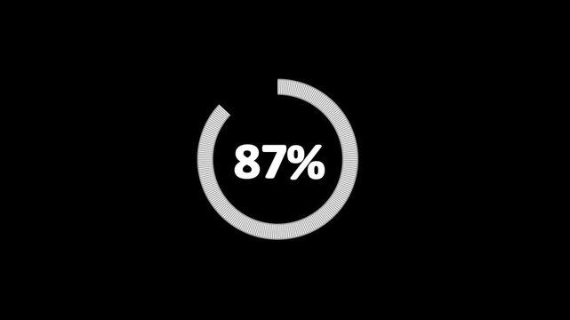 87% animated pie chart video on transparent background &ndash; half circle segment animation, minimal circular info graphic, percentage data visualization, modern graph design.