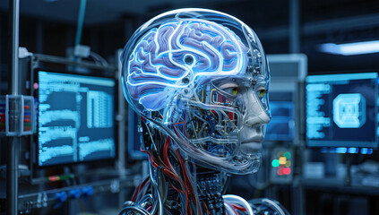Humanoid Robot With Digital Brain Transparent