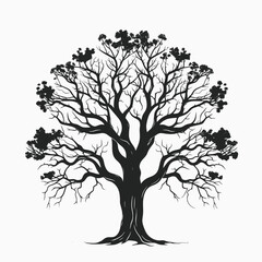 Black tree silhouette vector illustration nature design art graphic element isolated background drawing woodland
