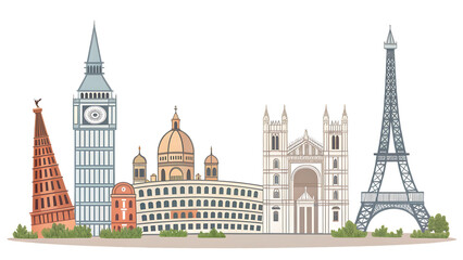 european cityscapes isolated on white background PNG. AI GENERATED