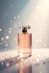 Elegant perfume bottle with a crystal cap and sparkling background