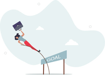 Reach business goal or target, success, achievement or challenge to overcome obstacle and win competition, performance or skill to reach goal, winner concept. character life .