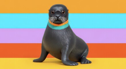 Playful Seal Against Colorful Background