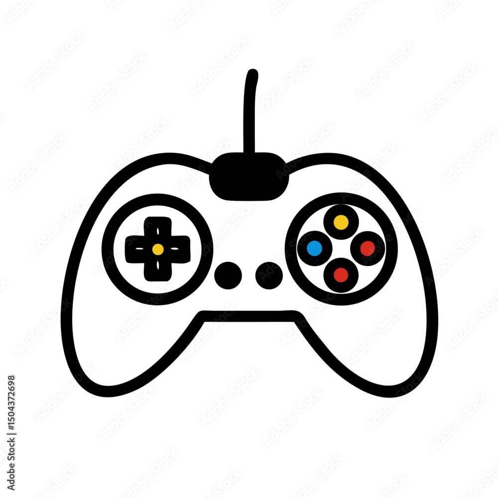 Poster classic wired game controller icon with buttons and joystick