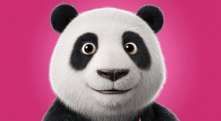 Cute Cartoon Panda with a Pink Background