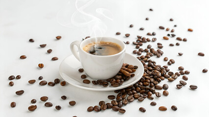 Obraz premium A Cup of Perfection: Coffee on a Bed of Beans