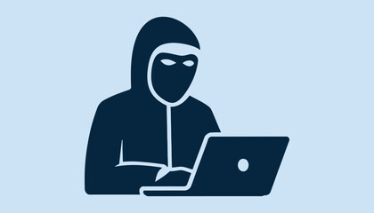 Hacker Icon Silhouette Working on Laptop Cyber Security Concept