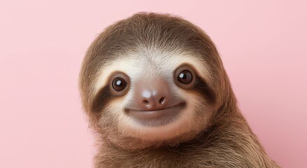 Cute Sloth with a Cheerful Expression on Pink Background