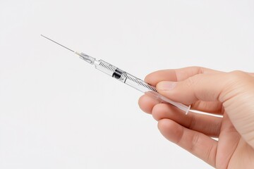  hand holding medical syringe isolated on white background