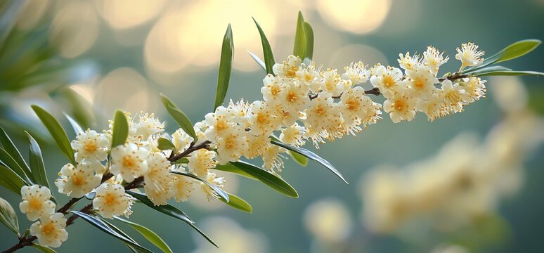 Delicate blossoms of tallow tree branch create a peaceful and natural scene