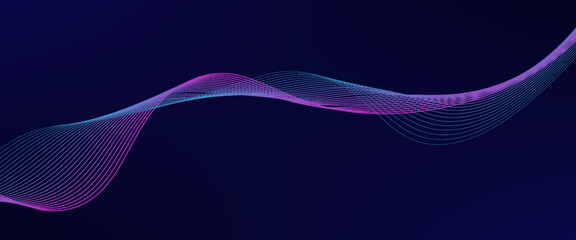 Abstract glowing wave lines on dark blue background. Dynamic wave pattern. Modern flowing wavy lines. Futuristic technology concept. Suit for banner, poster, cover, brochure, flyer, website