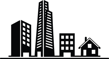 Obraz premium City Skyline Vector Icon of Buildings, Apartments, and House