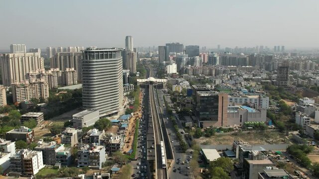 Drone Shot of DLF Golf Course Road Gurgaon &ndash; Aerial View of Luxury High-Rises, Modern Infrastructure, Green Spaces, and Premium Real Estate in Gurugram, India