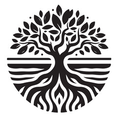 Mangrove and roots vector images. Vintage tree illustration with roots vector images. Logo template.