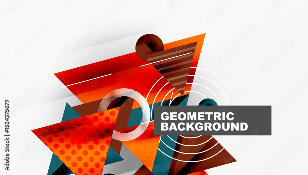Aufkleber Abstract geometric composition. Orange, teal, brown shapes overlap. Circular elements create dynamic visual effect. Modern design.