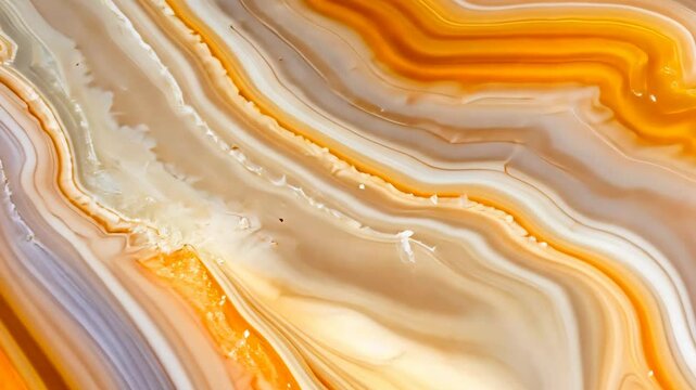 Abstract close-up of light beige and orange marble texture with soft shadows and highlights, natural onyx stone background. motion video.