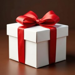 Obraz premium Pure white gift box adorned with a classic red bow , clean, red bow
