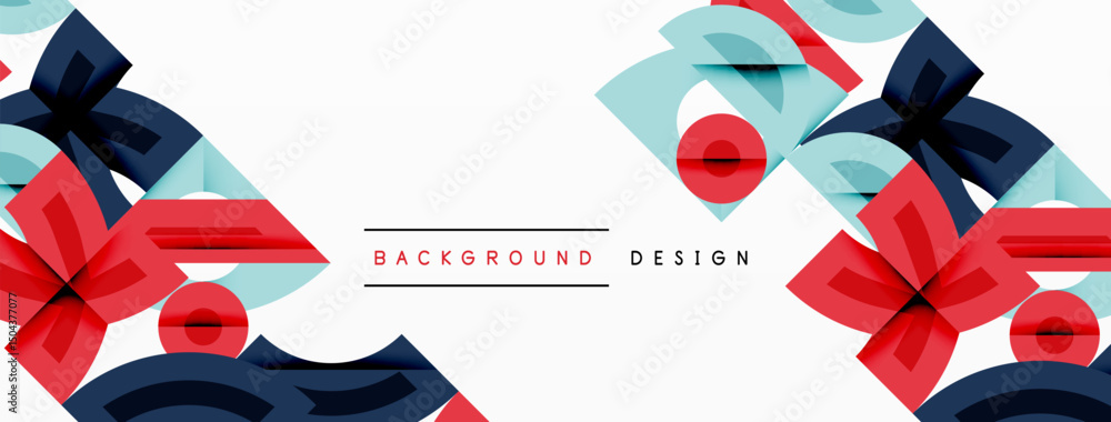 Poster abstract geometric pattern. red, blue, light blue shapes overlap white space. modern design element 