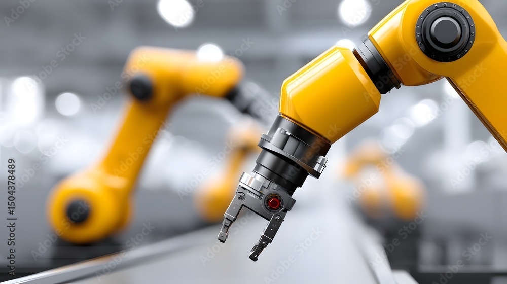 Poster advanced robotic arm in an automated industrial factory
