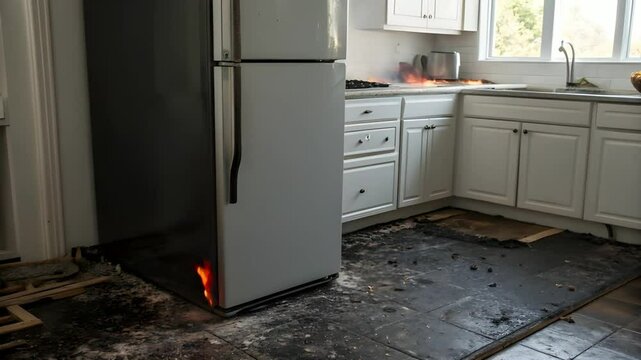 Fire and spark coming out from fridge or refrigerator because of electrical short