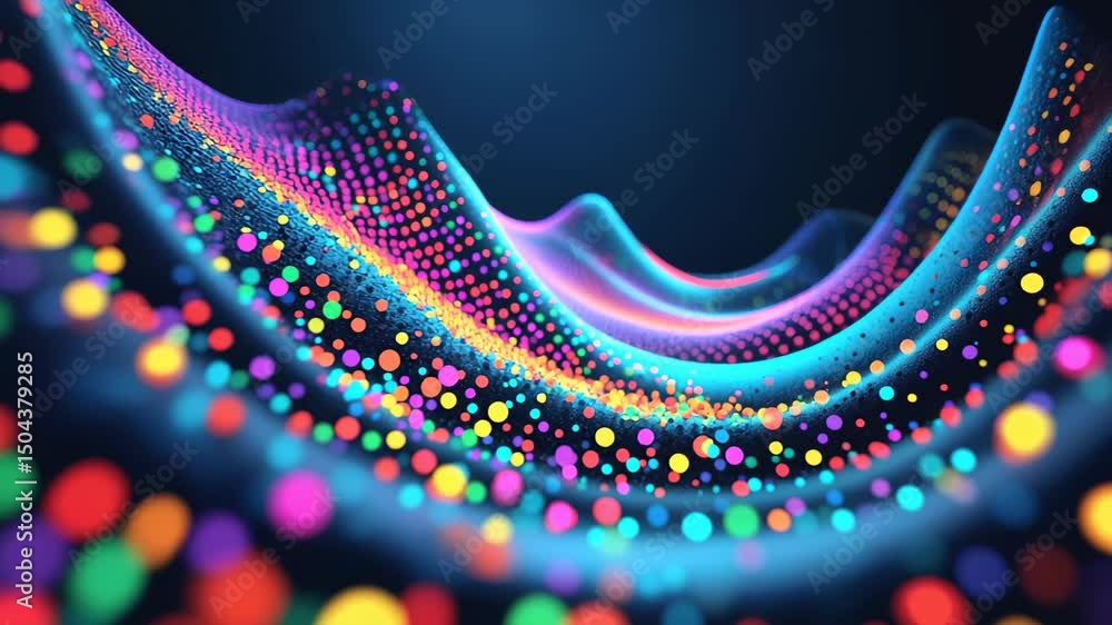 Aufkleber futuristic three-dimensional wave with colorful dots: abstract motion background in 4k