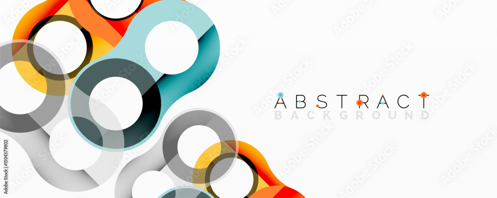 Poster Modern design features overlapping circles. Bright colors create dynamic visual effect. Clean white background enhances shapes.