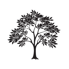 Obraz premium Black and white vector tree silhouette with flowers and seasonal leaves design