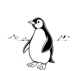 Fototapeta premium Penguin in Snowy Landscape: A solitary penguin stands gracefully against a stark, snowy landscape, evoking a sense of resilience and adaptability in the face of a frigid environment.