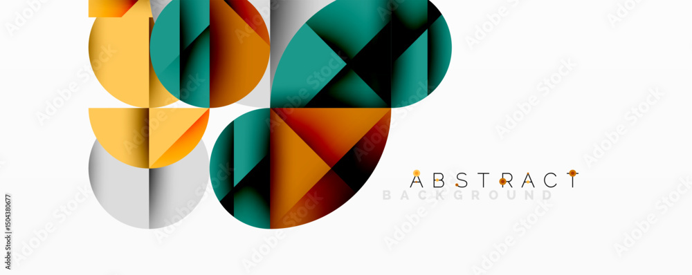 Poster modern geometric design. overlapping shapes create vibrant visual effect. orange, teal, brown hues d