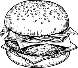 Burger Silhouette Vector,  Minimal Fast Food Icon Illustration