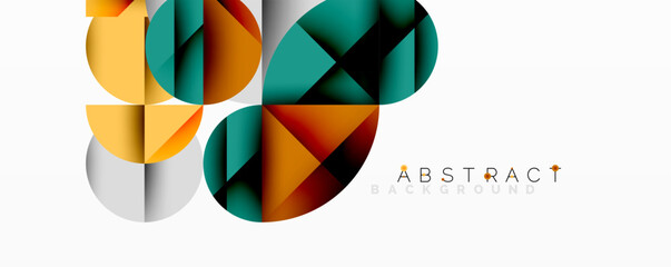 Obraz premium Modern geometric design. Overlapping shapes create vibrant visual effect. Orange, teal, brown hues dominate composition. Clean aesthetic.