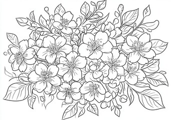 Bouquet di fiori di ciliegio stilizzato in bianco e nero