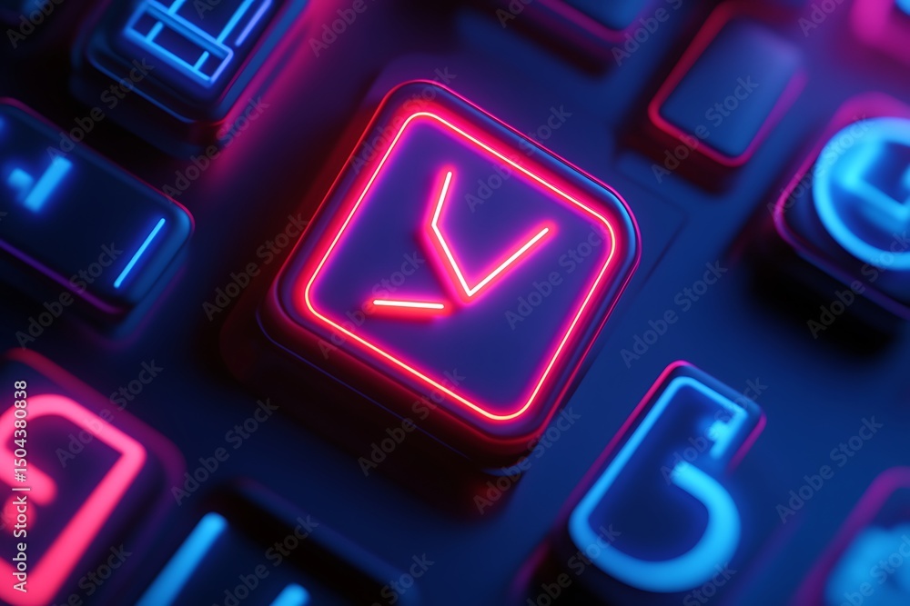 Wall mural illuminated neon keyboard keys: futuristic technology interface, abstract design.