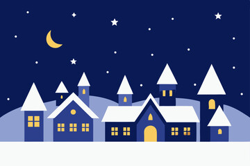 Fototapeta premium northern village at night with snow laden rooftops.svg