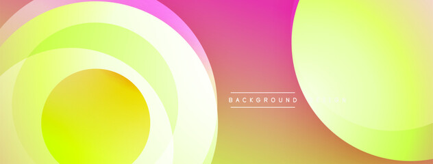 Abstract circles overlap, creating vibrant yellow, pink gradients. Background text reads background design. Smooth transitions dominate composition.