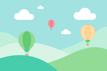 pastel sky with hot air balloons floating peaceful 