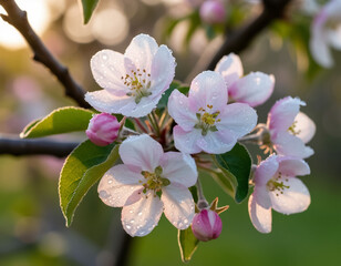 Obraz premium Apple tree in bloom close-up. AI generated.
