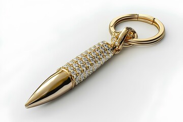 gold earrings with diamonds shaped like bullets on a white background
