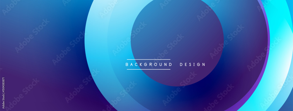 Poster Abstract background features layered circles, vibrant blue, purple hues. Modern design elements create dynamic visual effect.